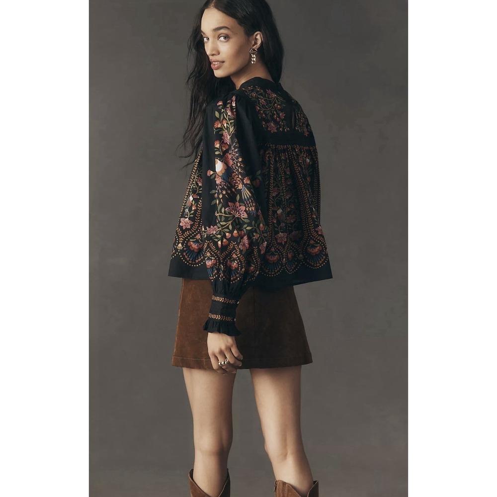 Farm Rio XL Bird Floral Lace Yoke Long Sleeve Boho Blouse - Picture 6 of 14